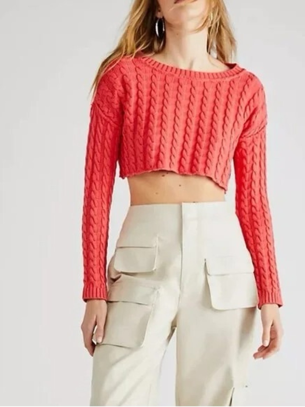 FP pop pink Tuesday Coral Cable-Knit Cropped Sweater
